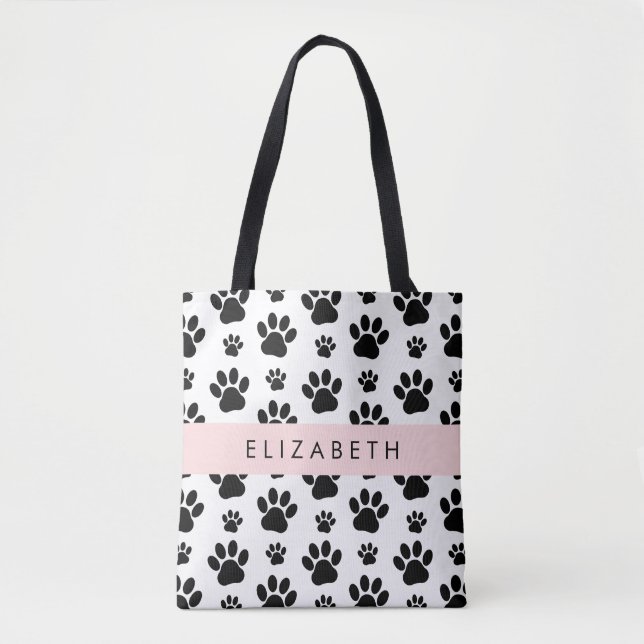 Bolsa Tote Padrões de pata, patas de cão, preto e branco, seu (Frente)
