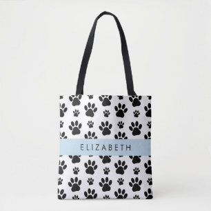 Bolsa Tote Padrões de pata, patas de cão, preto e branco, seu