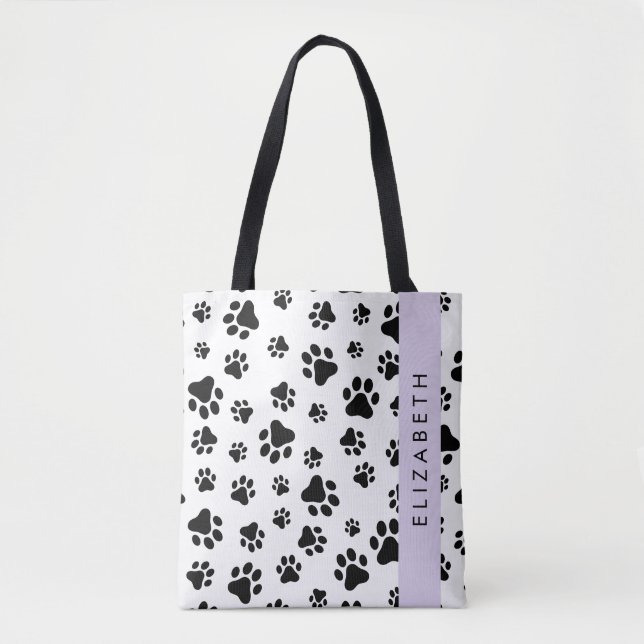 Bolsa Tote Padrões de pata, patas de cão, preto e branco, seu (Frente)