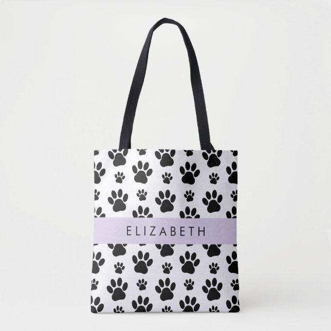 Bolsa Tote Padrões de pata, patas de cão, preto e branco, seu (Frente)