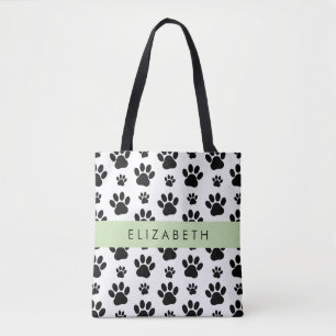 Bolsa Tote Padrões de pata, patas de cão, preto e branco, seu