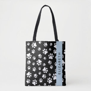 Bolsa Tote Padrões de pata, patas de cão, preto e branco, seu