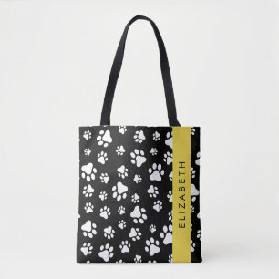 Bolsa Tote Padrões de pata, patas de cão, preto e branco, seu