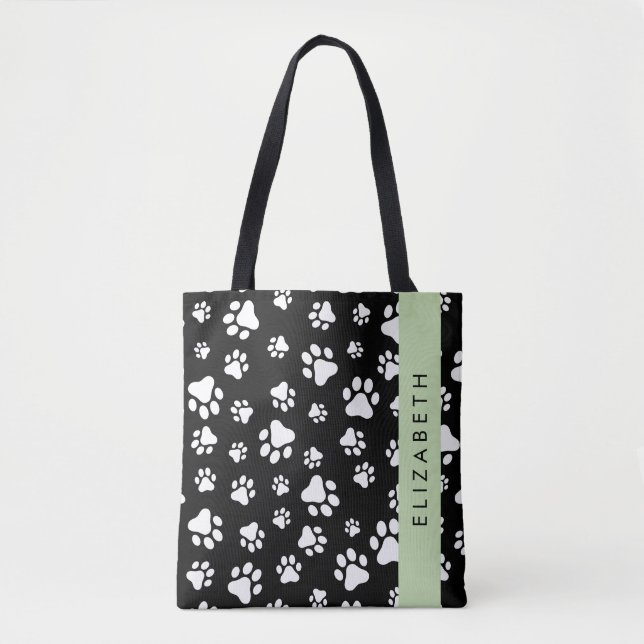 Bolsa Tote Padrões de pata, patas de cão, preto e branco, seu (Frente)