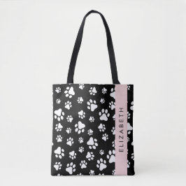 Bolsa Tote Padrões de pata, patas de cão, preto e branco, seu