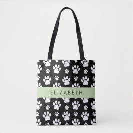 Bolsa Tote Padrões de pata, patas de cão, preto e branco, seu