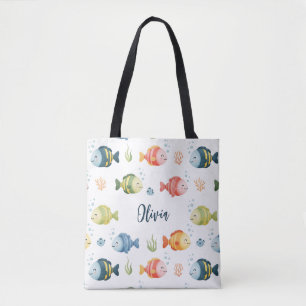 Bolsa Tote Padrões de Peixes Tropicais Cute Colorida