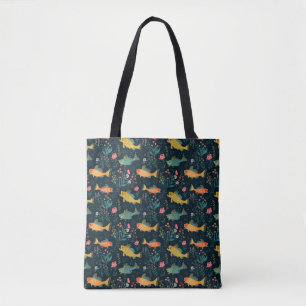 Bolsa Tote Padrões de Plantas Aquáticas de Koi Koi, Peixes Su
