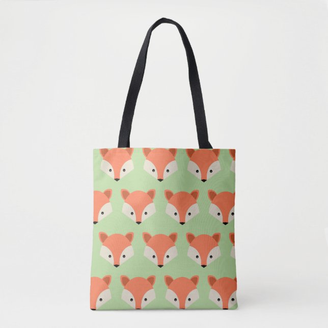 Bolsa Tote Padrões de Raposa Bonita em Verde (Frente)