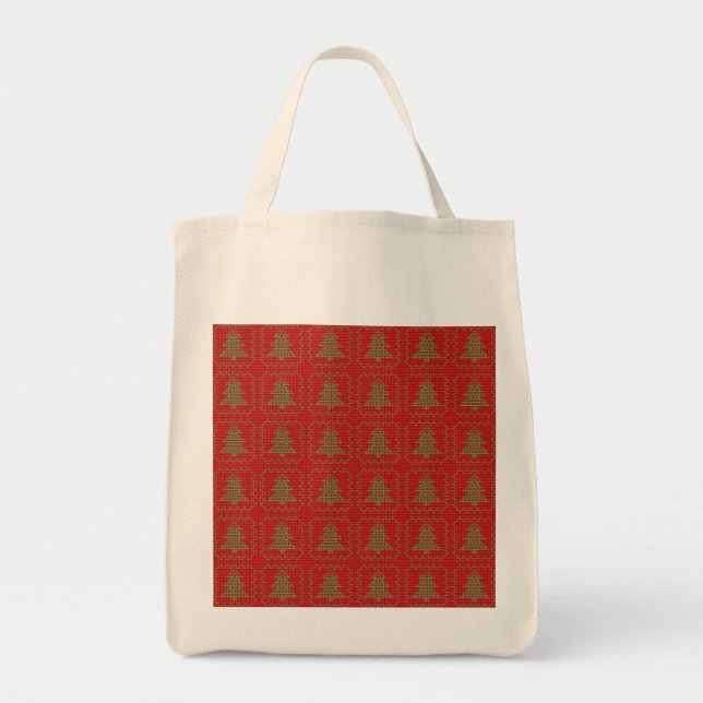 Bolsa Tote Padrões de suéter feio da árvore de Natal Cozy (Frente)