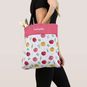 Bolsa Tote Padrões de tomate cor-de-rosa vermelho e amarelo C