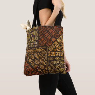 Bolsa Tote Padrões étnicos africanos - castanhos e dourados #
