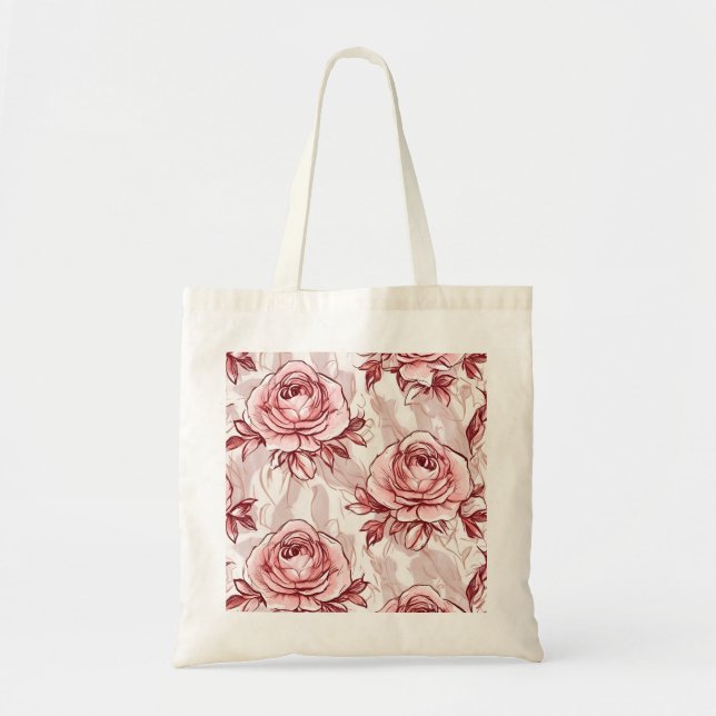 Bolsa Tote Padrões Florais de Rosas Rosa (Frente)