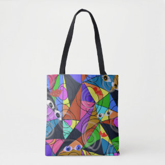 Bolsa Tote Padrões Geométricos Abstratos Surreais com Olhos