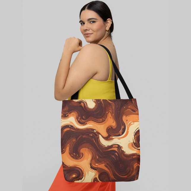 Bolsa Tote padrões giratórios de abstrato em tons castanhos (Criador carregado)