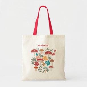 Bolsa Tote Padrões modernos de Cogumelos e Meio século Floral
