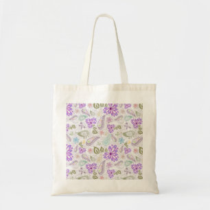 Bolsa Tote Padrões pastel paisley de cor branca