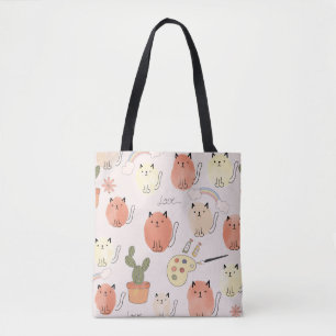 Bolsa Tote Padrões sem costura de gatos brancos