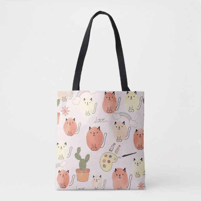 Bolsa Tote Padrões sem costura de gatos brancos (Frente)