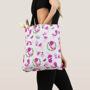 Bolsa Tote Padrões Tropicais, Flamingos, Melancias, Flores