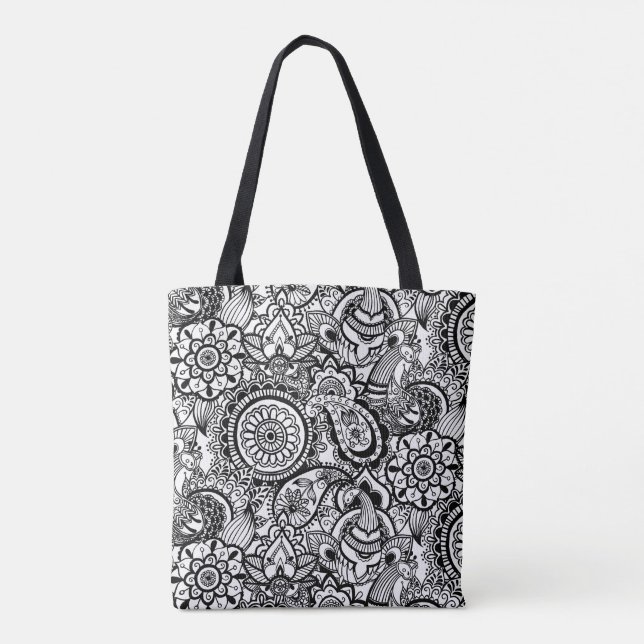 Bolsa Tote Paela floral branca e branca, branca, branca e bra (Verso)
