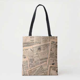 Bolsa Tote Páginas de jornais com publicidade antiga. Vintage