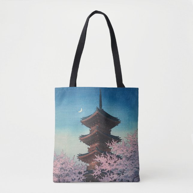 Bolsa Tote Pagode de uma Primavera Japonesa Antiga em Xilogra (Frente)