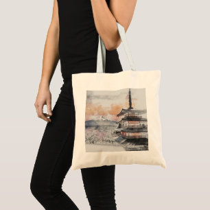 Bolsa Tote Pagode Japonesa em Aquarela & Fuji