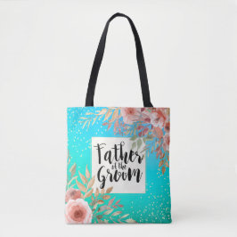 Bolsa Tote Pai Casado do Teal Floral Cor-de-Rosa Dourado