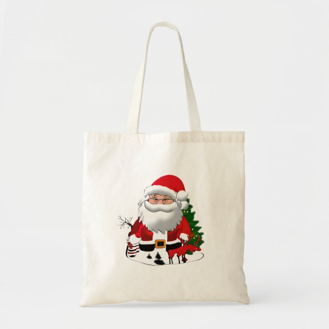 Bolsa Tote Pai Claus com uma Reindeer (Frente)