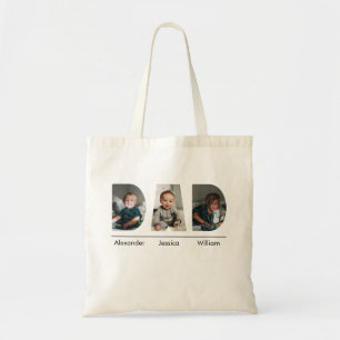 Bolsa Tote Pai com foto e nome personalizados de 3 crianças