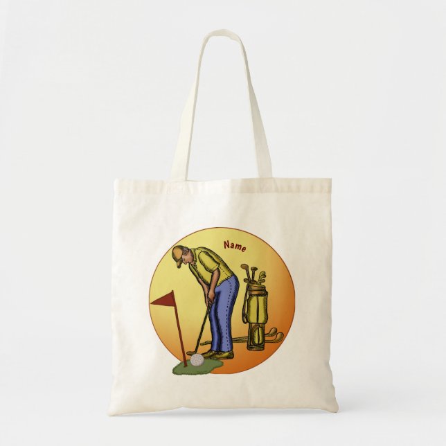 Bolsa Tote Pai da Bandeira de Golfe Jogando Golfe (Frente)