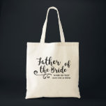 Bolsa Tote Pai do roteiro moderno chique da sacola | da noiva<br><div class="desc">O pai da noiva amará esta sacola personalizada! Um enfeite na moda da pia batismal e do redemoinho do roteiro do divertimento decora a parte dianteira do saco e abaixo há um espaço para duas linhas de texto feito sob encomenda - adicione o pai do nome da noiva, de sua...</div>