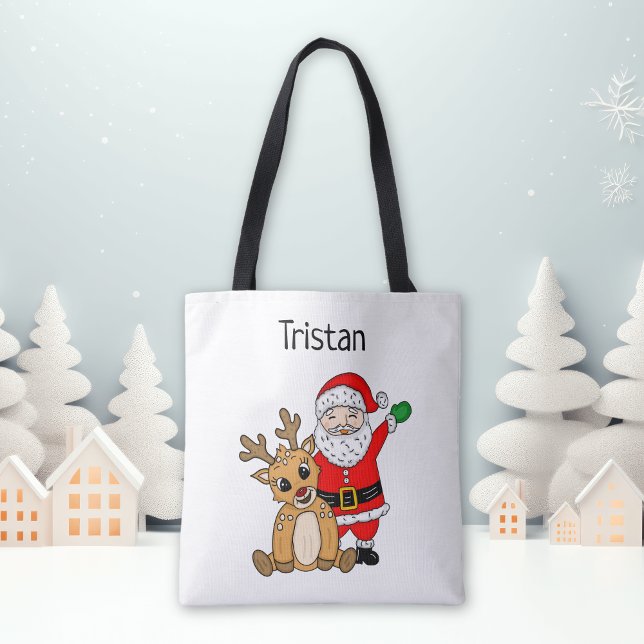 Bolsa Tote Pai Natal Personalizado e Natal de Reindeer (Criador carregado)