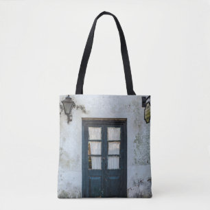 BOLSA TOTE PAINEL DE PORTA DE MADEIRA AZUL NA CONSTRUÇÃO BR