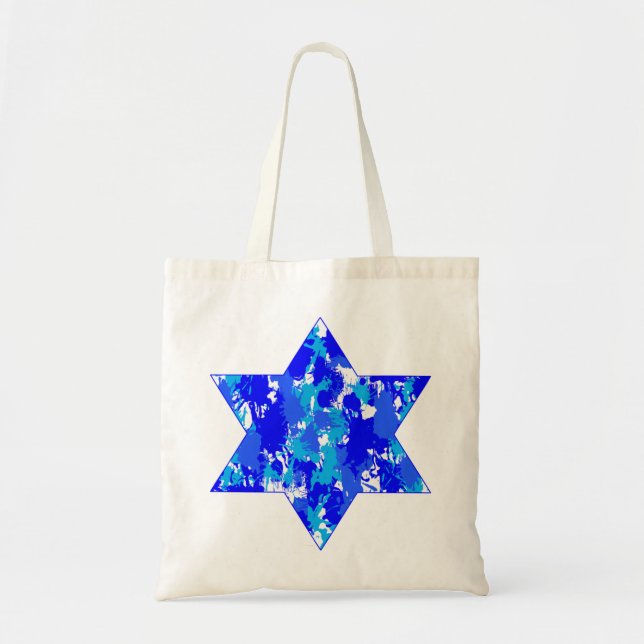 Bolsa Tote Paint Splatter Blue Jewish Star (Frente)