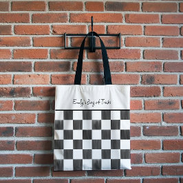Bolsa Tote Painted Black Checkerboard Pattern Personalized
