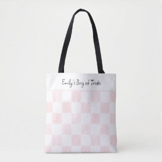 Bolsa Tote Painted Pink Checkerboard Pattern Personalized