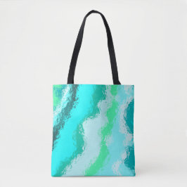Bolsa Tote Painterly Abstrato Wavy Blue Aqua Green Artsy