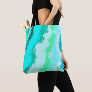 Bolsa Tote Painterly Abstrato Wavy Blue Aqua Green Artsy