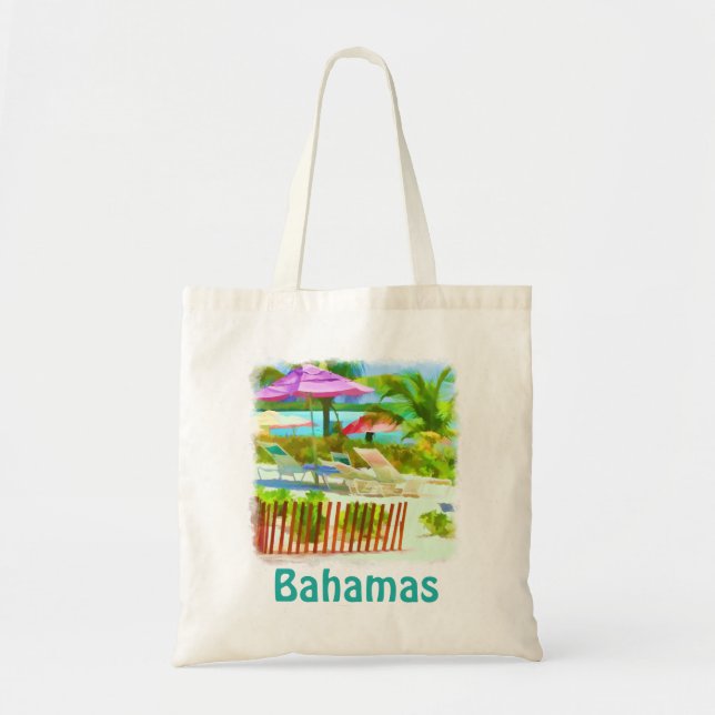 Bolsa Tote Painterly Tropical Bahama Beach Scene (Frente)