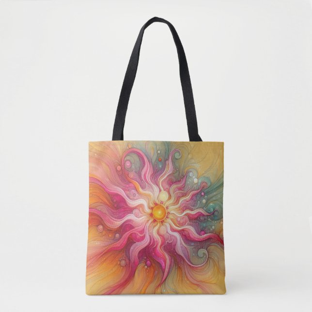 Bolsa Tote Paisagem Abstrata de Raios de Sol Rosa (Frente)