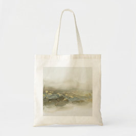 Bolsa Tote Paisagem Abstrata Impasto Verde Sage Folha Dourada