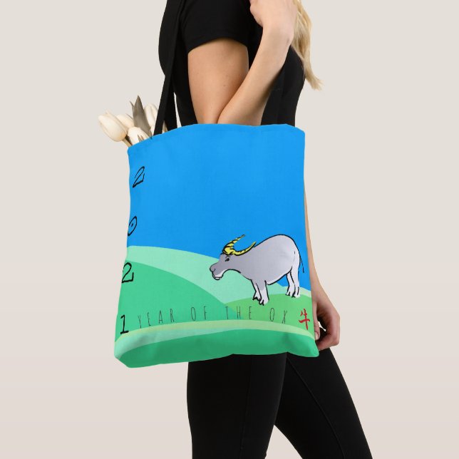 Bolsa Tote Paisagem Cartoon Ox Chinês Ano Novo 2021 AoTB (Close Up)