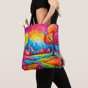 Bolsa Tote Paisagem Colorida no Estilo de Arte Sonhador