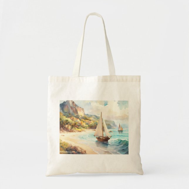 Bolsa Tote Paisagem com navios de mar e de navegação (Frente)