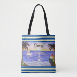 Bolsa Tote Paisagem da Praia do Oceano e Iate