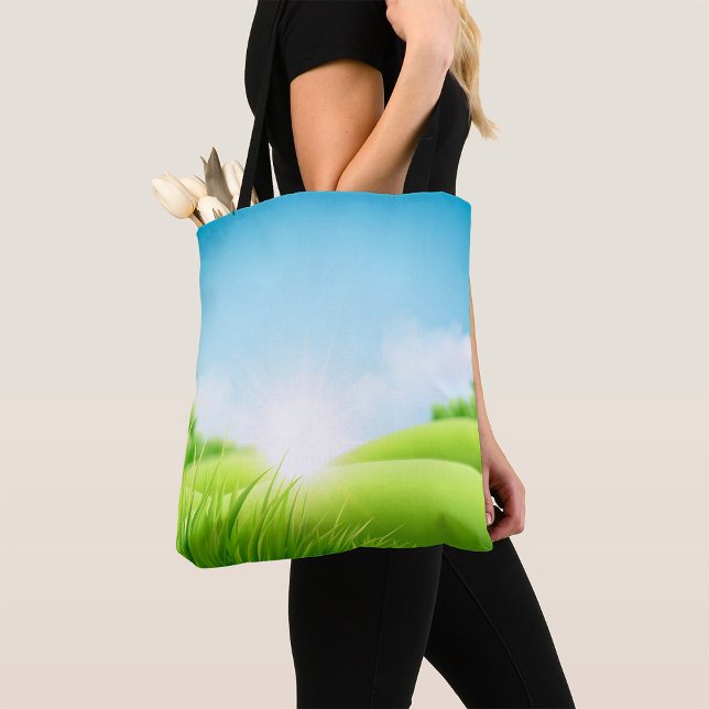 Bolsa Tote Paisagem de Campo Verde Ensolarado (Criador carregado)