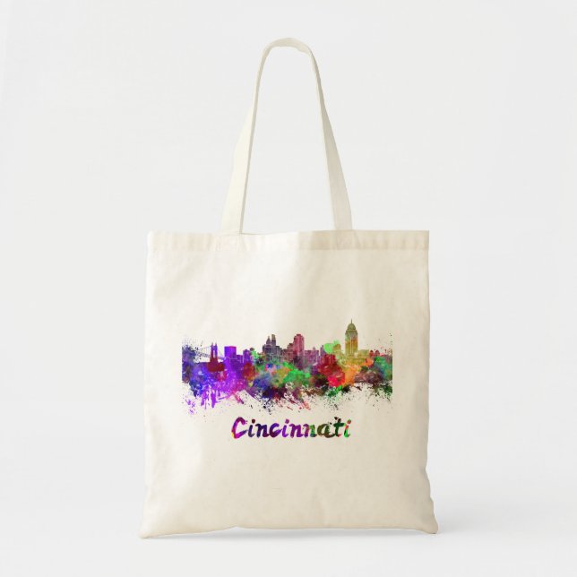 Bolsa Tote paisagem de Cincinnati em aquarela (Frente)