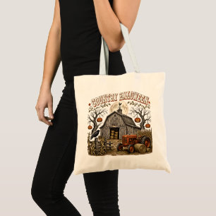 Bolsa Tote Paisagem de Halloween de Abóbora de Celeiro de Tra